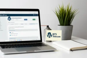 Imagine reprezentând logo-ul WordPress pe un fundal modern și tehnologic