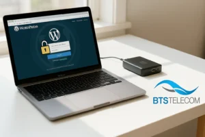 Firmă de hosting în București - Servicii Profesionale de Găzduire - BTS Telecom | Ghid complet pentru optimizare site WordPress O imagine abstractă cu un lacăt digital, simbolizând securitatea site-ului WordPress